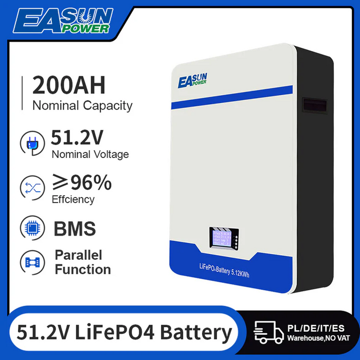 10kWh 48V 200Ah LiFePO4 Wall-Mounted Battery for Solar, Backup & Off-Grid | Easunpower