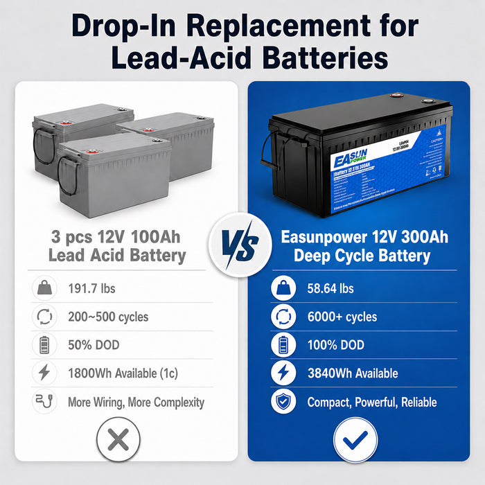 Easun 12V 300Ah LiFePO4 Lithium Battery for RV