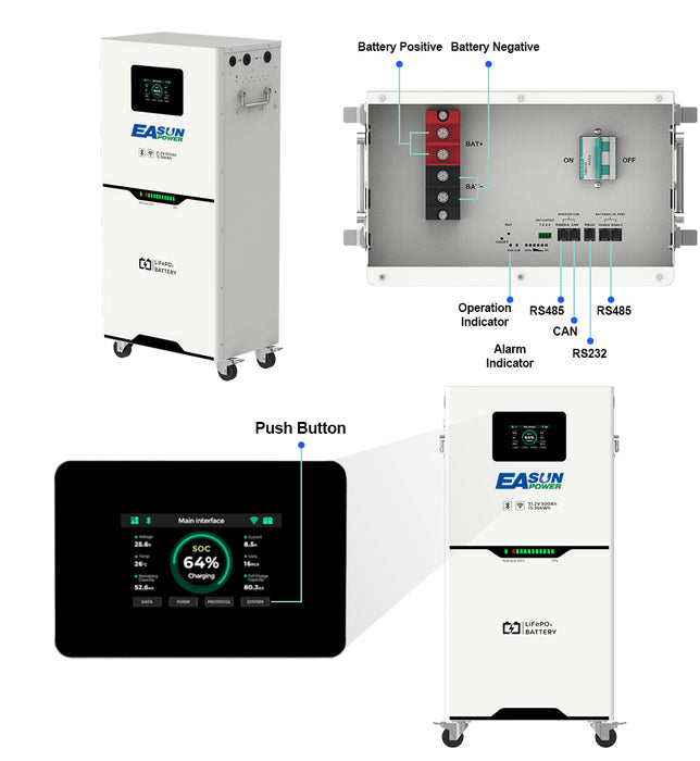 EASUN 12kW Home Energy Storage System with 15.36kWh LiFePO4 Battery | Dual MPPT | ToU Ready | WiFi Monitoring
