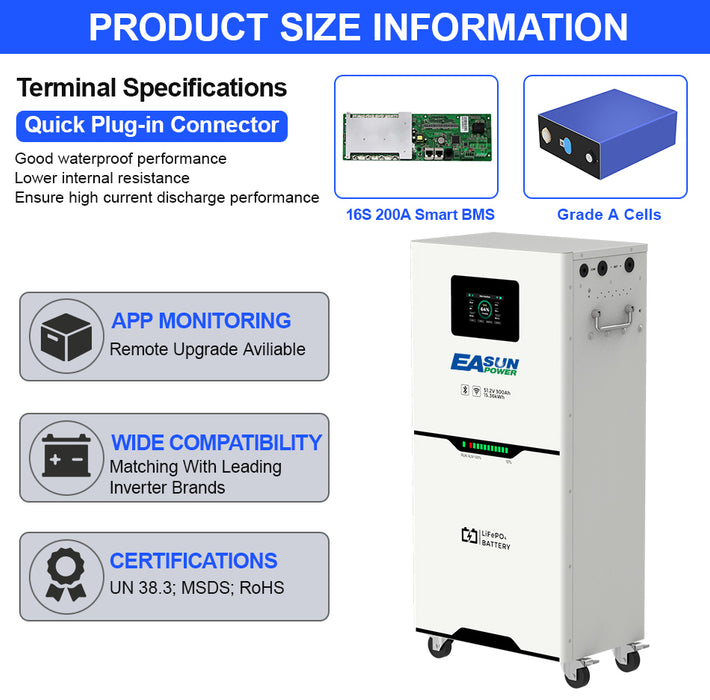EASUN 12kW Home Energy Storage System with 15.36kWh LiFePO4 Battery | Dual MPPT | ToU Ready | WiFi Monitoring