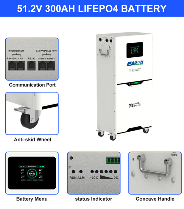 EASUN 12kW Home Energy Storage System with 15.36kWh LiFePO4 Battery | Dual MPPT | ToU Ready | WiFi Monitoring