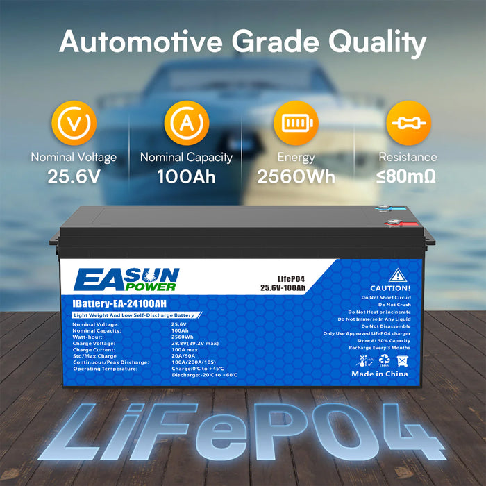 24V 100Ah LiFePO4 Battery for Trolling Motor, RV & Off-Grid | Easunpower