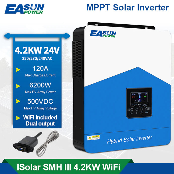 4.2K MPPT Solar Inverter 24V 220V Pure Sine Wave Off Grid Hybrid Inverter 120A-Easunpower