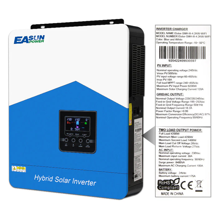 4.2K MPPT Solar Inverter 24V 220V Pure Sine Wave Off Grid Hybrid Inverter 120A-Easunpower
