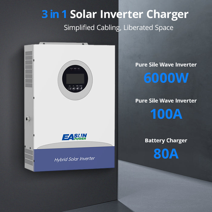 EASUN 6200W 48V Hybrid Solar Inverter with 100A MPPT, Parallel Support and WiFi