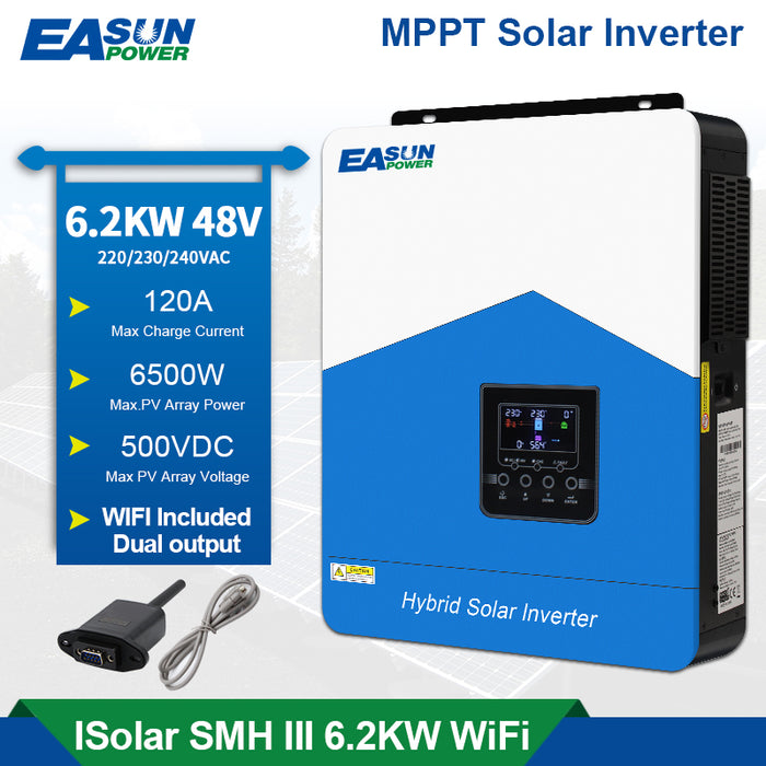 6.2KW Solar Inverter 48V Photovoltaic Hybrid Inverter 230VAC 120A MPPT Charger - Easunpower