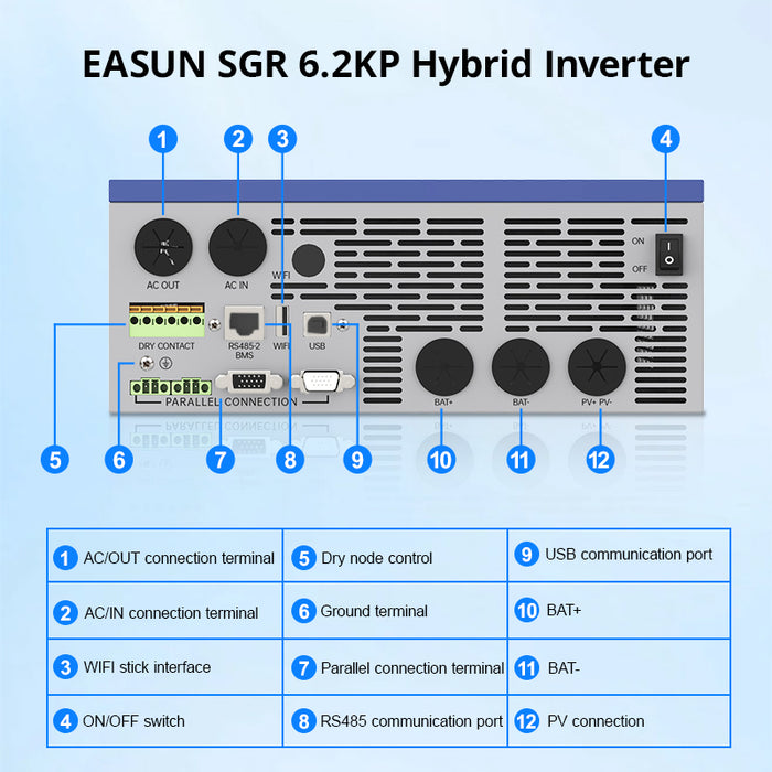 EASUN 6200W 48V Hybrid Solar Inverter with 100A MPPT, Parallel Support and WiFi