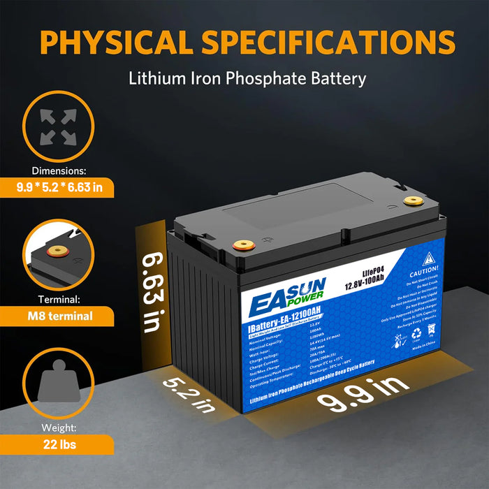 12V 100Ah Group 24 LiFePO4 Lithium Battery for RVs/Camping/Trolling Motor | Easunpower