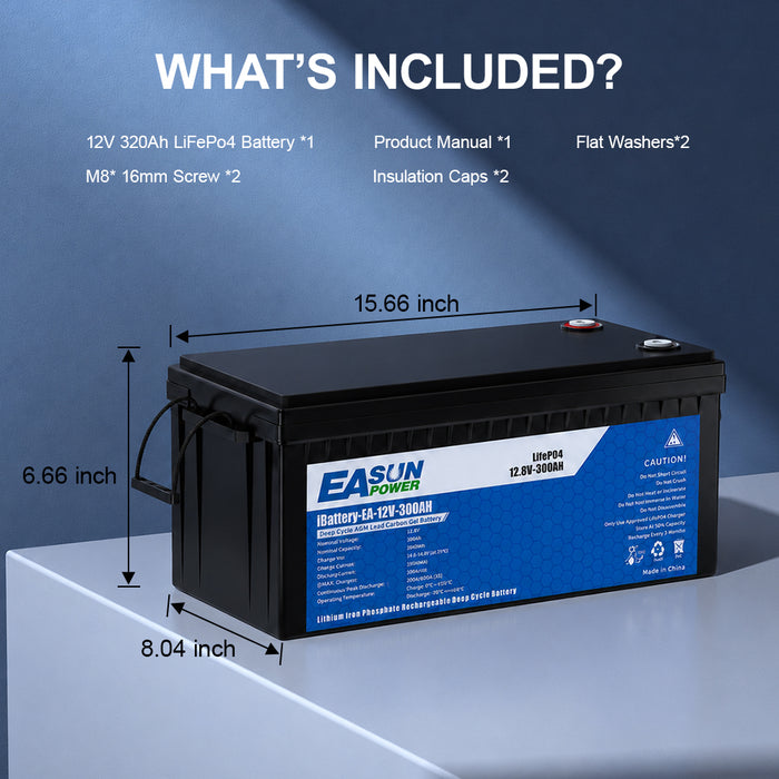 Easun 12V 300Ah LiFePO4 Lithium Battery for RV