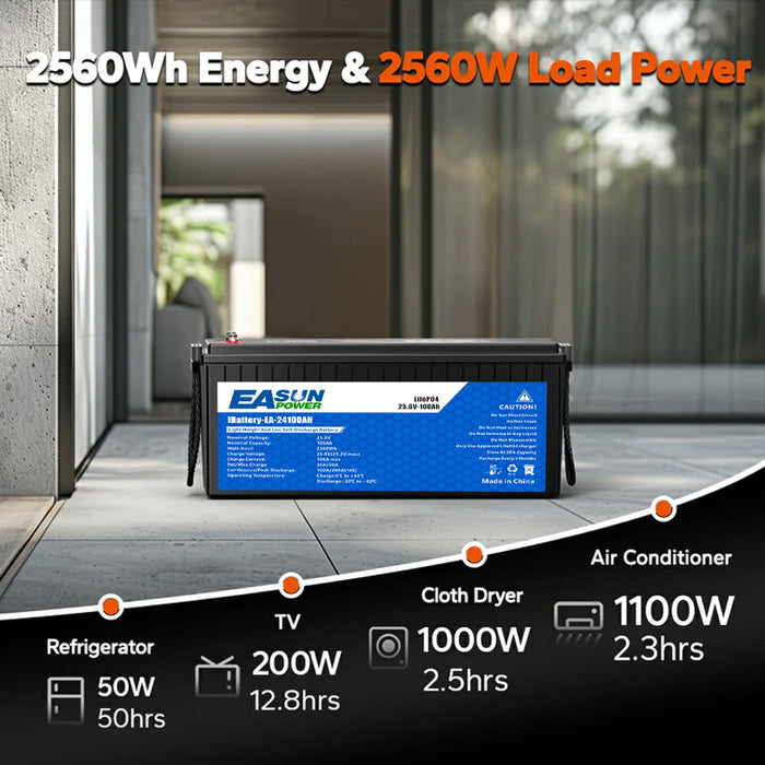 24V 100Ah LiFePO4 Battery for Trolling Motor, RV & Off-Grid | Easunpower