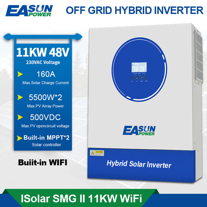 Easun 11 kW 48V 230V Hybrid Off‑Grid Inverter, Home & Commercial Energy Storage - 160 A Dual MPPT + WiFi Monitoring