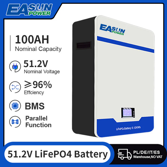 5kWh 48V 100Ah LiFePO4 Wall-Mounted Battery for Solar, Backup & Off-Grid | Easunpower