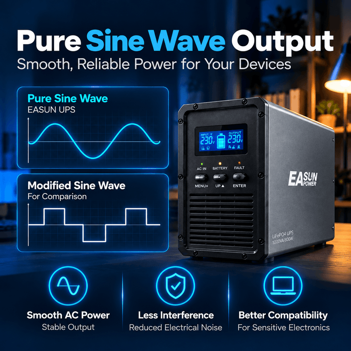 EASUN LiFePO4 UPS Battery Backup – 1000VA/800W & 1500VA/1000W Pure Sine Wave