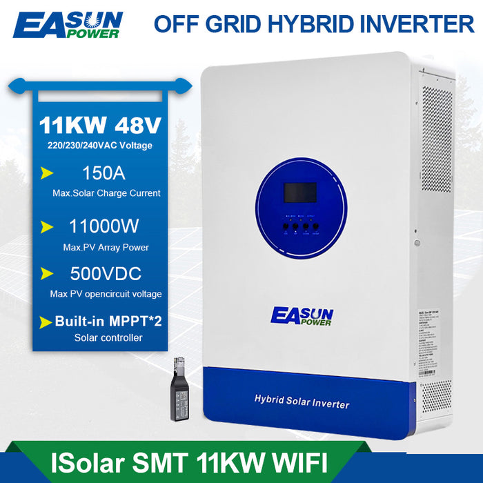 Easun 11 kW 48V 230V Hybrid Off‑Grid Inverter, Home & Commercial Energy Storage - 160 A Dual MPPT + WiFi Monitoring
