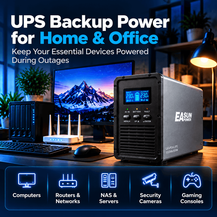 EASUN LiFePO4 UPS Battery Backup – 1000VA/800W & 1500VA/1000W Pure Sine Wave